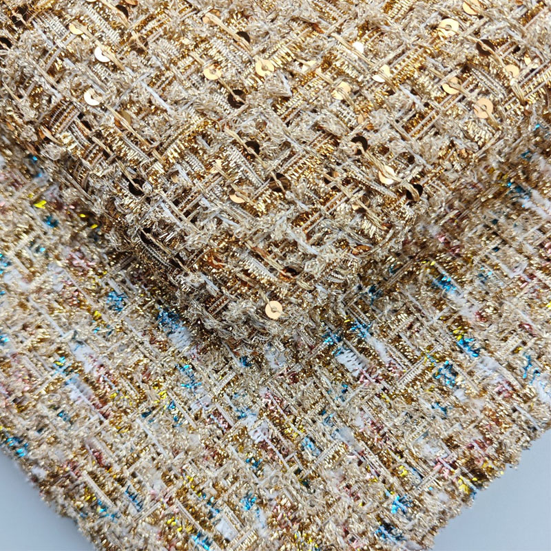 Sewing Tweed - Gold Wire and Sequin Yarn-Dyed Braided