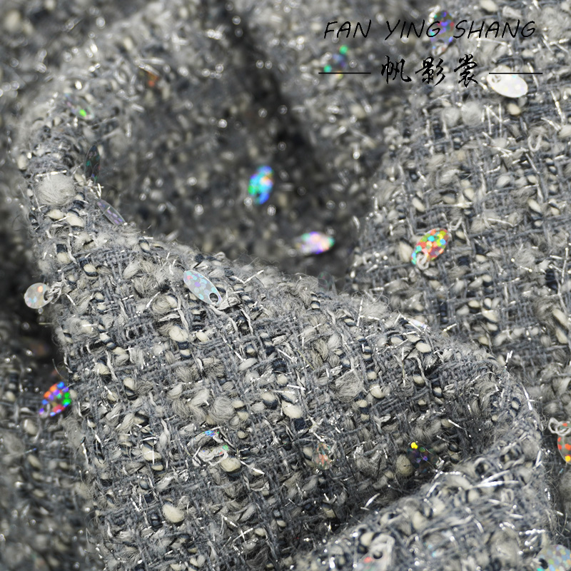 2025 Fashion Gray Sequins Wool - Sewing Tweed review and price