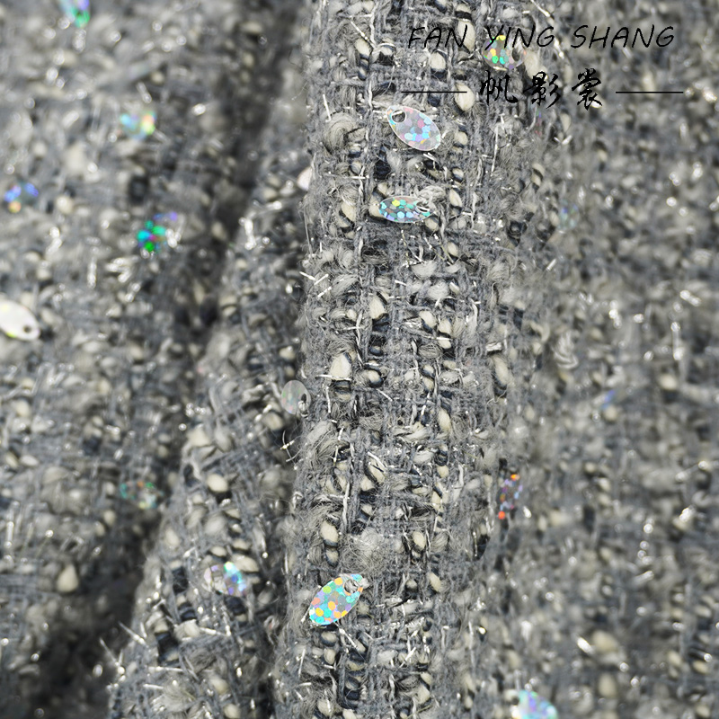 2025 Fashion Gray Sequins Wool - Sewing Tweed review and price